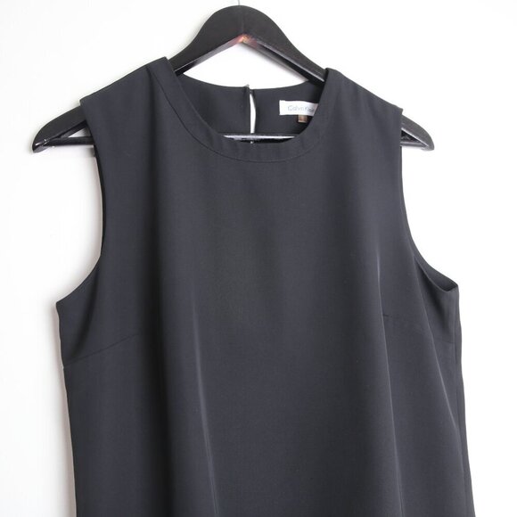 Calvin Klein Crew-Neck Twill Tank Top Blouse Sleeveless Black Size Medium - Picture 2 of 5